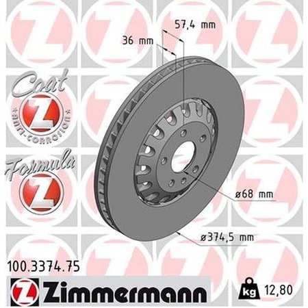 ZIMMERMANN BR DISC FRONT-FUSION Z/COATED 375X36MM 100.3374.75